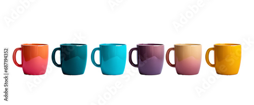 Set of colorful coffee cups on transparent background PNG