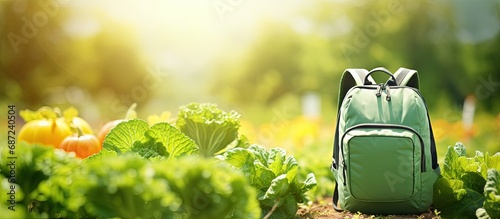 Seasonal agricultural work involves using a sprayer in a vegetable garden to protect plants from pests and diseases with pesticide and herbicide Copy space image Place for adding text or design