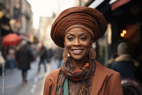 Black woman in a hat in the streets of paris