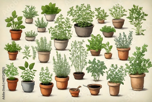 Kitchen herbs in a garden