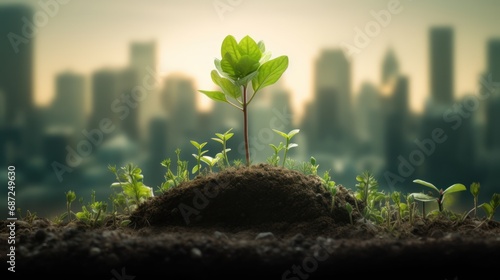 The concept reforestation by planting trees on city land. AI generated image