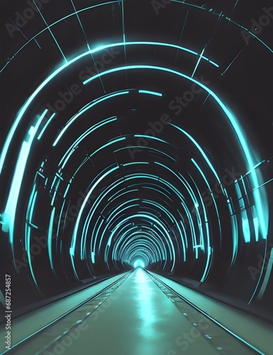 3d rendering of a futuristic tunnel with glowing lights in it.