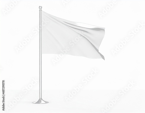 風にはためく白い旗。白背景。CG風。AI生成画像。