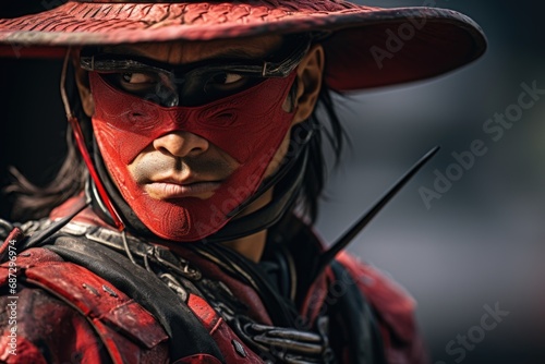 The close-up reveals the stoic calmness etched on the samurai's face, a testament to unwavering composure in the face of challenges