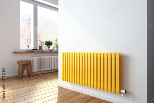 Yellow heating radiator in interior