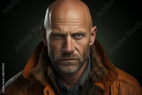 portrait, modern bald man, 40 years old,