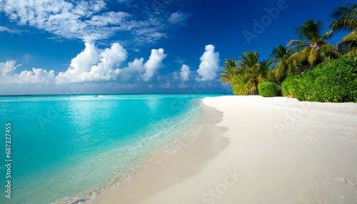 tropical maldives island with white sandy beach and sea