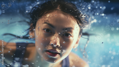 水泳をする若いアジア人女性 