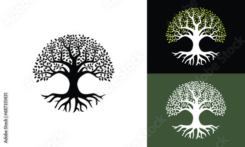 Vector tree of life on white, black and green background