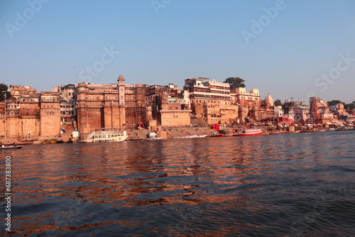 Varanasi an ancient city on the bank of river Ganga, Popular tourist destination in India,Old and heritage bulding