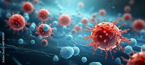 Cancer cell attack human white blood cell. Generative AI technology. 