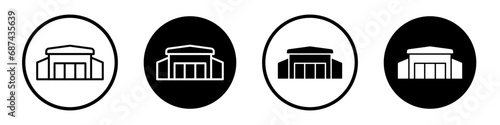 Car showroom vector icon set in black filled and outlined