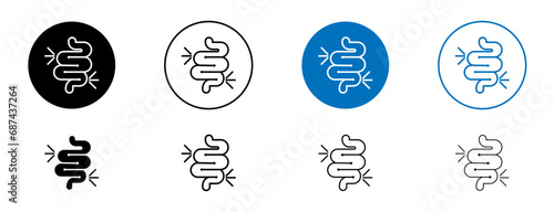 Diarrhea line icon set. Diarrhea stomach gut health icon in black and blue color.