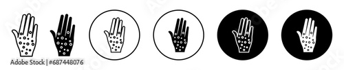Rash hand icon. palm infected due to eczema bacterial infection cause itching hand skin symbol set. allergic reaction hand rash vector line logo