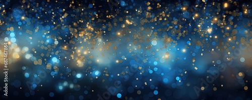 festive abstract background of glitter glow gold on blue, Generative Ai