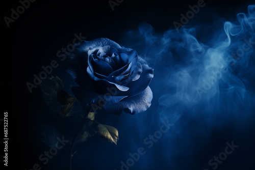 Fantasy blue rose - blue smoke - blue mist - blue fog - black background