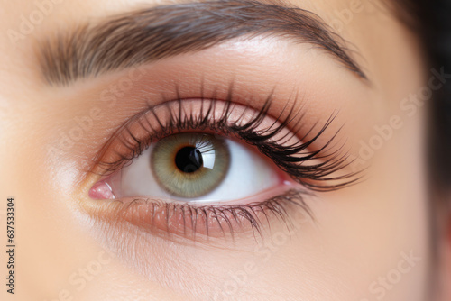 Close-Up Green Female Eye After Lash Lamination Procedure