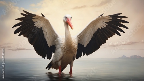 white stork in the water