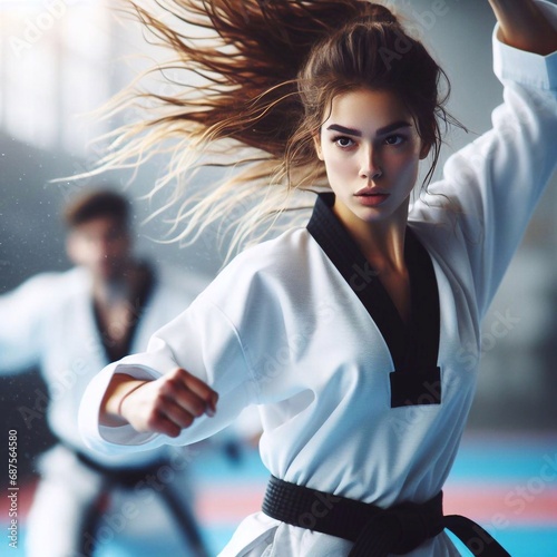 woman taekwondo training
