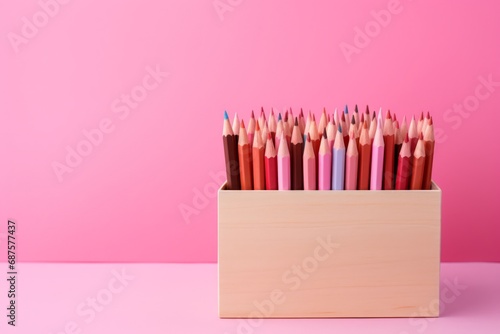 Pencil and pencils on colour background in box