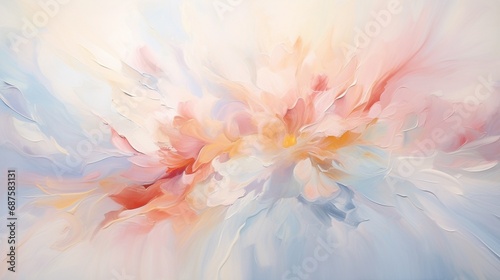 soft pastel paint splashes gently fall onto a clear white surface, creating a soothing and artistic scene.