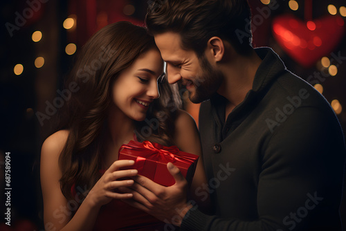 Man gives a gift to a woman for a holiday