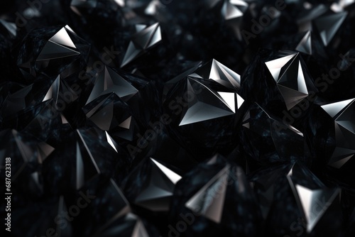 3d rendering of a black diamond on a black background. High quality photo, Abstract black crystal background, 3D render, AI Generated