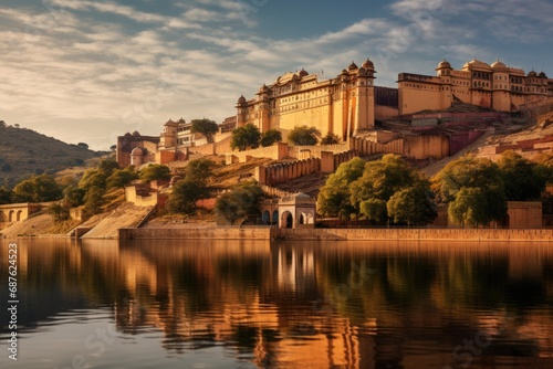 View of Amber Fort in Jaipur, Rajasthan, India, Amber Fort and Maota Lake, Jaipur, Rajasthan, India, AI Generated