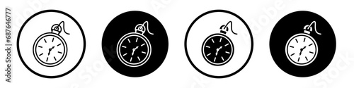 Pocket watch icon set. old vintage clock vector symbol. pocketwatch icon in black filled and outlined style.