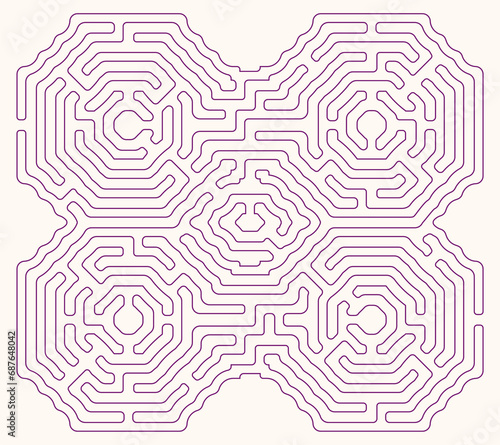 Labyrinth vector graphic. Complex maze (labyrinth) game illustration.