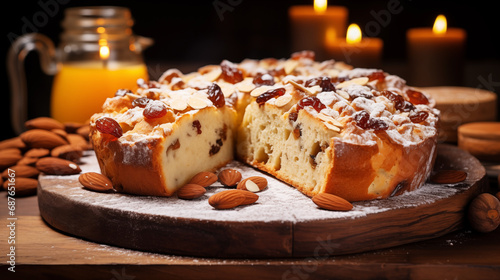 Tasty food photography of sweet Dove Cake - Colomba di pasqua. The concept of traditional Easter food in the Italy