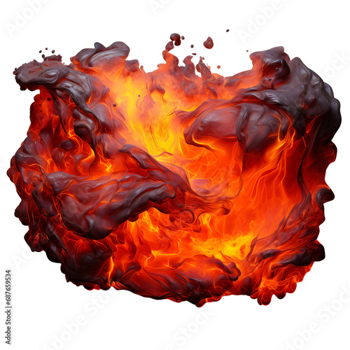 Molten piece of hot lava or magma isolated on white or transparent background, png