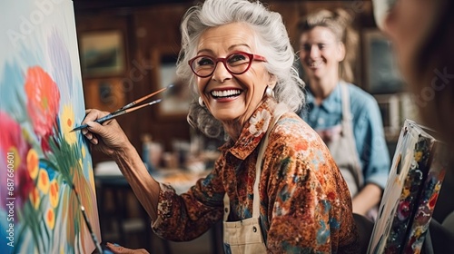 Senior woman enjoys painting