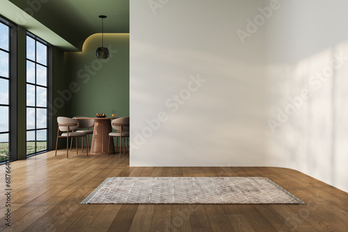 Empty living room with green tones and white walls. Home products background, Backdrop, Indoors, Interior.