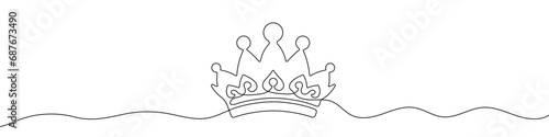 Crown linear background. One continuous line drawing of crown.