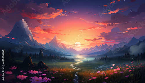 Beautiful sunset view of the mountains