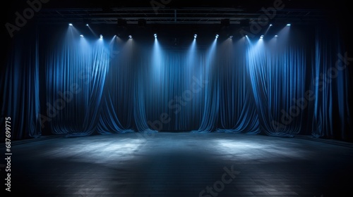 Blue curtain stage theater UHd wallpaper