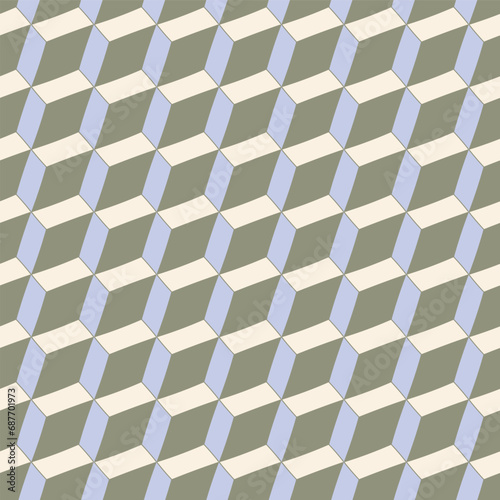 A Geometric Design of Parallelograms with Moss Green, Soft Beige, and Lavender Creating a Seamless Vector Repeat Pattern Design