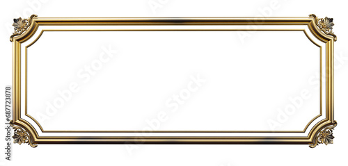 3D render of Decorative golden vintage frames, Golden baroque frame on transparent background.