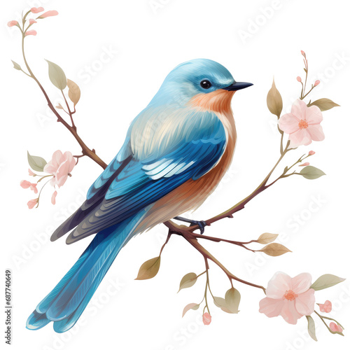 Illustration of an Eastern bluebird perched on a branch, transparent background (PNG)
