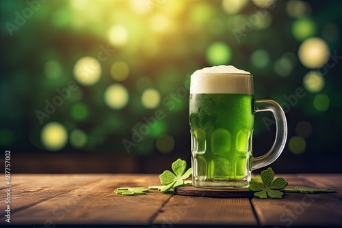 St Patrick's Day concept green beer with shamrock