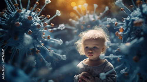 Little Baby Among Viruses, Child Immunization Concept