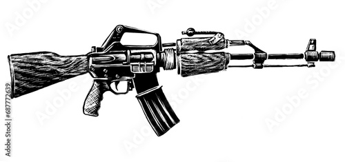 generic automatic rifle engraving style drawing sketch