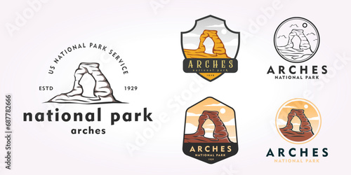 bundle arches national park logo design set, national arch icon vector vintage emblem, illustration of national parks in the United States
