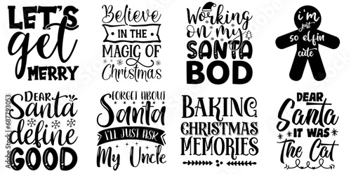 Merry Christmas Calligraphic Lettering Set Christmas Black Vector Illustration for T-Shirt Design, Wrapping Paper, Announcement