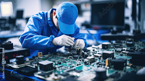 Tech Assembler a worker assembling electronic components on a production line