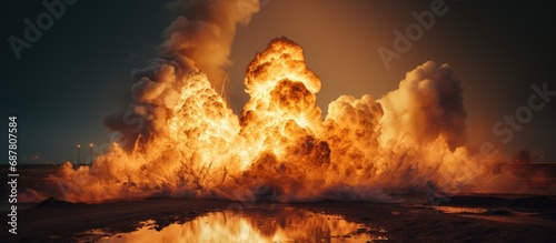 Explosion caused by leaking oil pipeline during transportation.