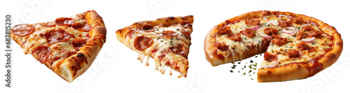 Set of Pizza Slice pepperoni cheese cutout on transparent background. advertisement. product presentation. banner, poster, card, t shirt, sticker.