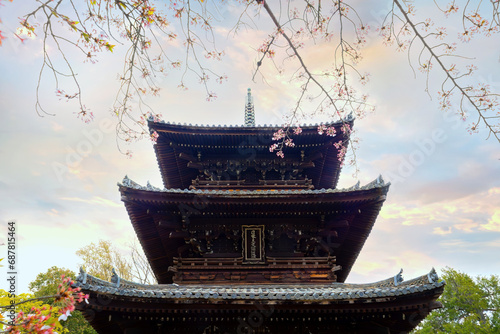 Kyoto, Japan - April 5 2023: Kurodani or Konkai-Komyoji temple founded in 1175, it's one of the eight head temples of JHODO sect, the major Buddhist denominations