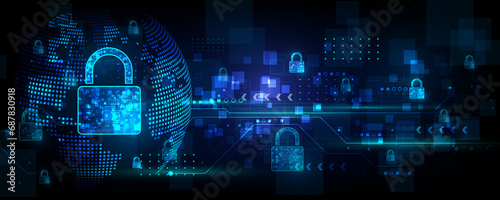 Technology background image, concept of data lock protection, communication network and global security